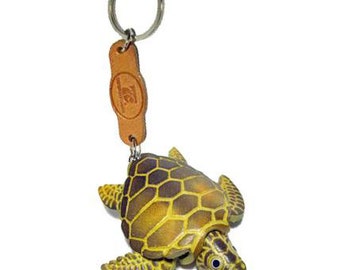 Handmade Leather Turtle Keychain, Personalized Animal Keyring