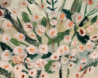 Handmade Floral Painting: Green Bouquet, Deckle Edge Art (5x7 Unframed)