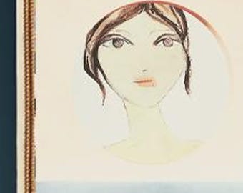 Ritratto minimalista disegnato e dipinto a mano – Donna eterea - Opera d'arte da parete
