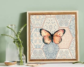 Square DIGITAL Download, Printable, Art Print, DIY Print, Vintage Farmhouse Decor, Boho Watercolor Moroccan Butterfly Farm Animal Print