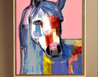 Colorful Horse "Maya" Printable Wall Art | Modern Equestrian Digital Download | Pink Horse Portrait | Instant Download | Maximalist Decor