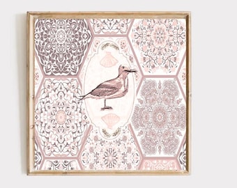 Square DIGITAL Download, Printable, Art Print, DIY Print, Vintage Farmhouse Decor, Boho Watercolor Seagull Bird Farm Animal Print