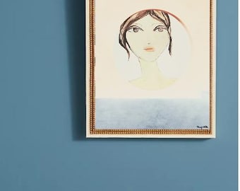 Minimalist Hand-Drawn & Painted Portrait – Ethereal Woman Wall Art