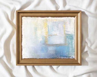 Mini Abstract Oil Painting with Gold Foil, Handmade Deckle Edge Paper (5x7 Unframed)