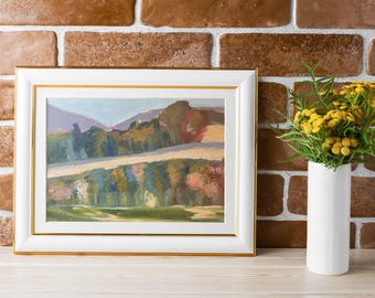 Original Landscape Painting, Mixed Media Acrylic & Oil Pastel, 16x12