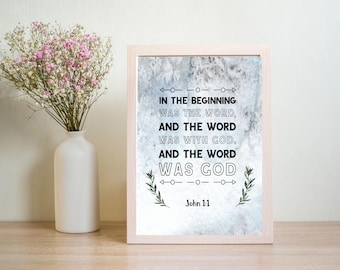 John 1:1 Bible Verse Print, Watercolor Inspirational Quote (Digital Download)