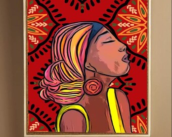 DIGITAL Download, Vibrant African American Woman Digital Art Print – Mixed Media Collage & Digital Edit – Instant Download