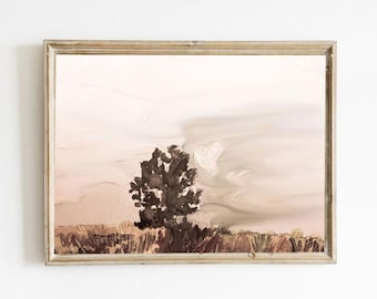 Moody Tonal Woods Print, Lone Tree Heart Watercolor (Digital Download)