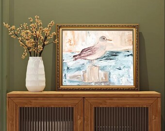Coastal Seagull | "morning watch" Printable Wall Art | Beach Bird Painting | Ocean Cottage Decor | Impressionist Digital Download