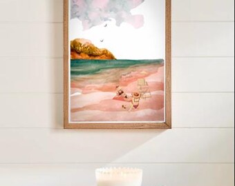 DIGITAL Download, Beach Woman Watercolor Digital Download – 18x24 Printable Art – Coastal Summer Decor