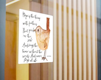 Watercolor Robin with Emily Dickinson Quote Sticker | Kiss-Cut Vinyl Decal