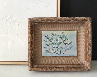 Handmade Floral Painting: Green Bouquet, Deckle Edge Art (5x7 Unframed)