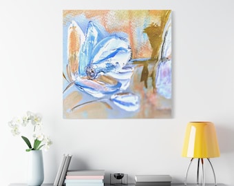 Silver Iris Oil Painting, White Gold, Matte Canvas Art