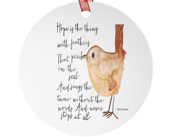 Emily Dickinson Ornament, Hope Is the Thing with Feathers, Poetry Christmas Ornament, Bird Ornament, Literary Gift, Book Lover Gift