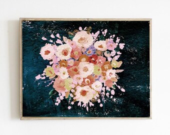 DIGITAL Download, Printable, Art Print, DIY Print, Moody Vintage Florals, Original Watercolor flower painting on deckle edge paper handmade