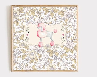 Pink Poodle Watercolor Print: Vintage Nursery Art (Digital Download)