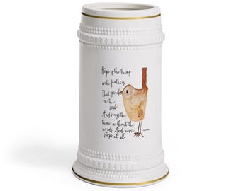 Emily Dickinson Beer Stein, Hope Is the Thing with Feathers, Bird Beer Mug, Poetry Gift, Literary Gift, Nature Lover Gift, 22 oz