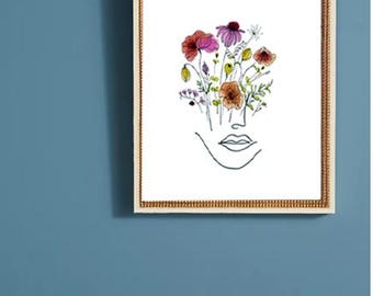 Floral Woman Line Art Print: Boho Botanical Wall Decor (Digital Download)