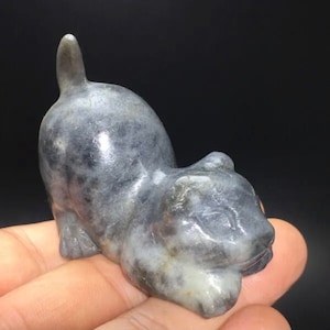 93g Kitty Cat Carved Labradorite Stone Figure