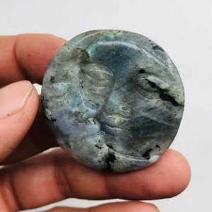26g Sun Moon Labradorite Carved Stone Figure