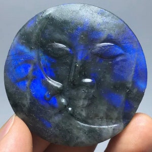 83g Sun Moon Labradorite Carved Stone Figure