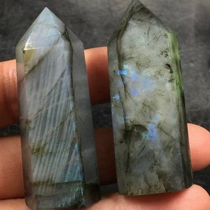 79g 2 pc Natural Labradorite Carved Point Wand Stick