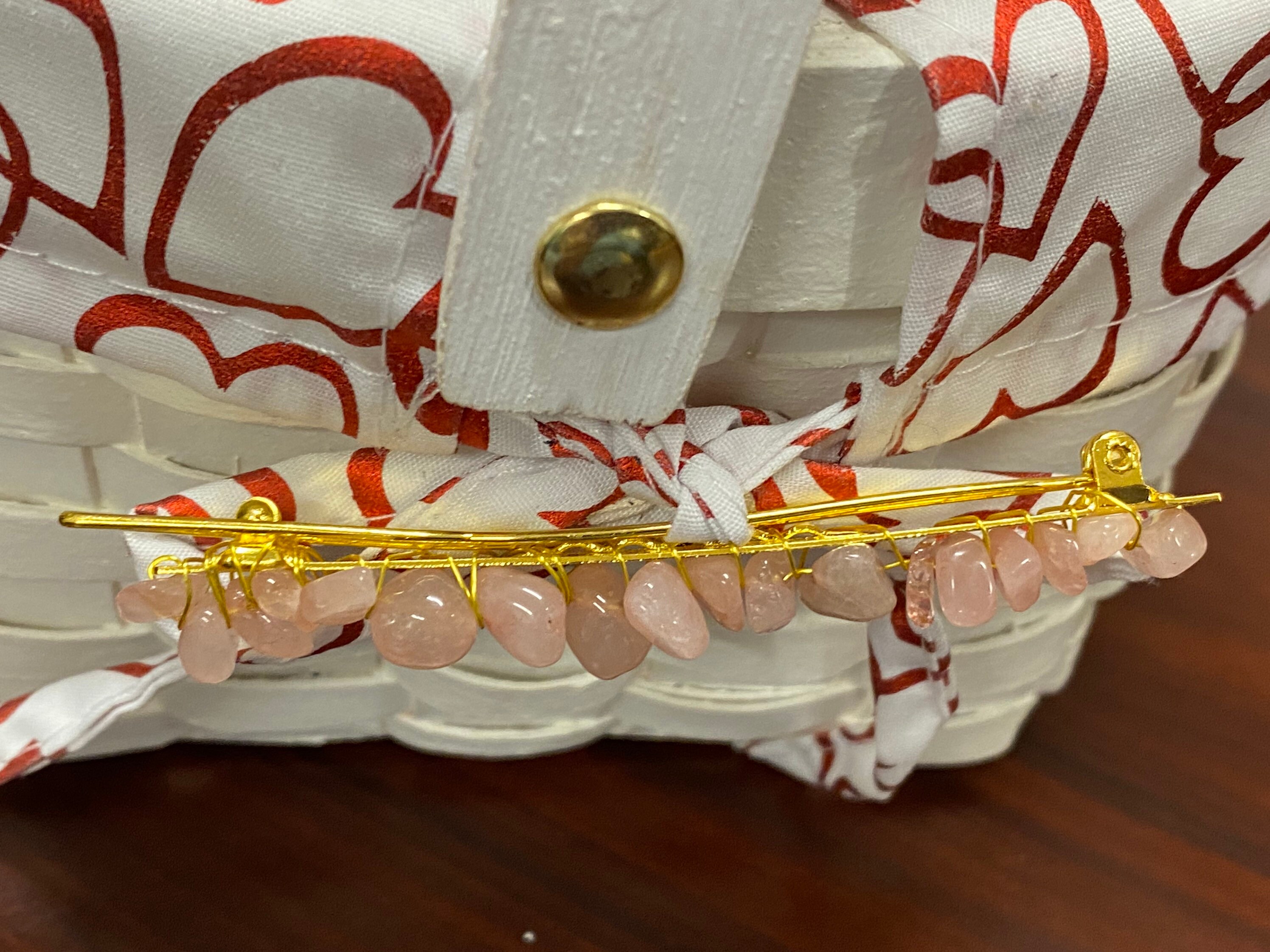 Natural Polished Rose Quartz Barrette Hair Clip Gold Tone - Etsy display picture 3