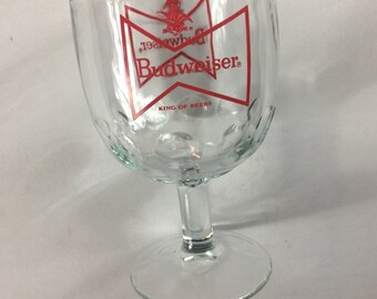 Budweiser Glass Cup Pedestal Footed Thumbprint Dimpled Beer Collectible Cup Budweiser Glass Cup Pedestal Footed Thumbprint Dimpled Beer Collectible Cup