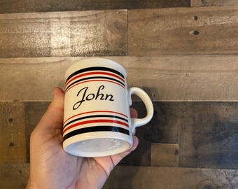 Taza de café con el nombre John, taza para té, taza a rayas, hecha en Inglaterra, Reino Unido, regalo para tío y papá, vintage