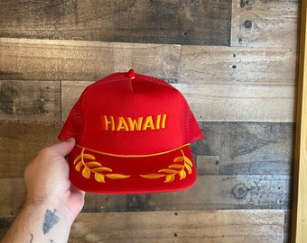 Hawaii Snapback Hat Foam Front Red Yellow Trucker Leaves Rope Cap Mens Adult