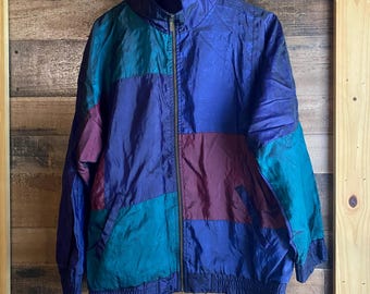 Giacca a vento California Legend Vintage anni '80 '90 da donna, taglia M, con blocchi di colore e fodera interna.