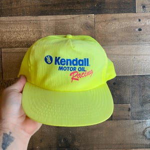 Kendall Motor Oil Racing Snapback Hat True Vintage Neon Yellow Cap Blue Pink Nylon Mens Adult Dad