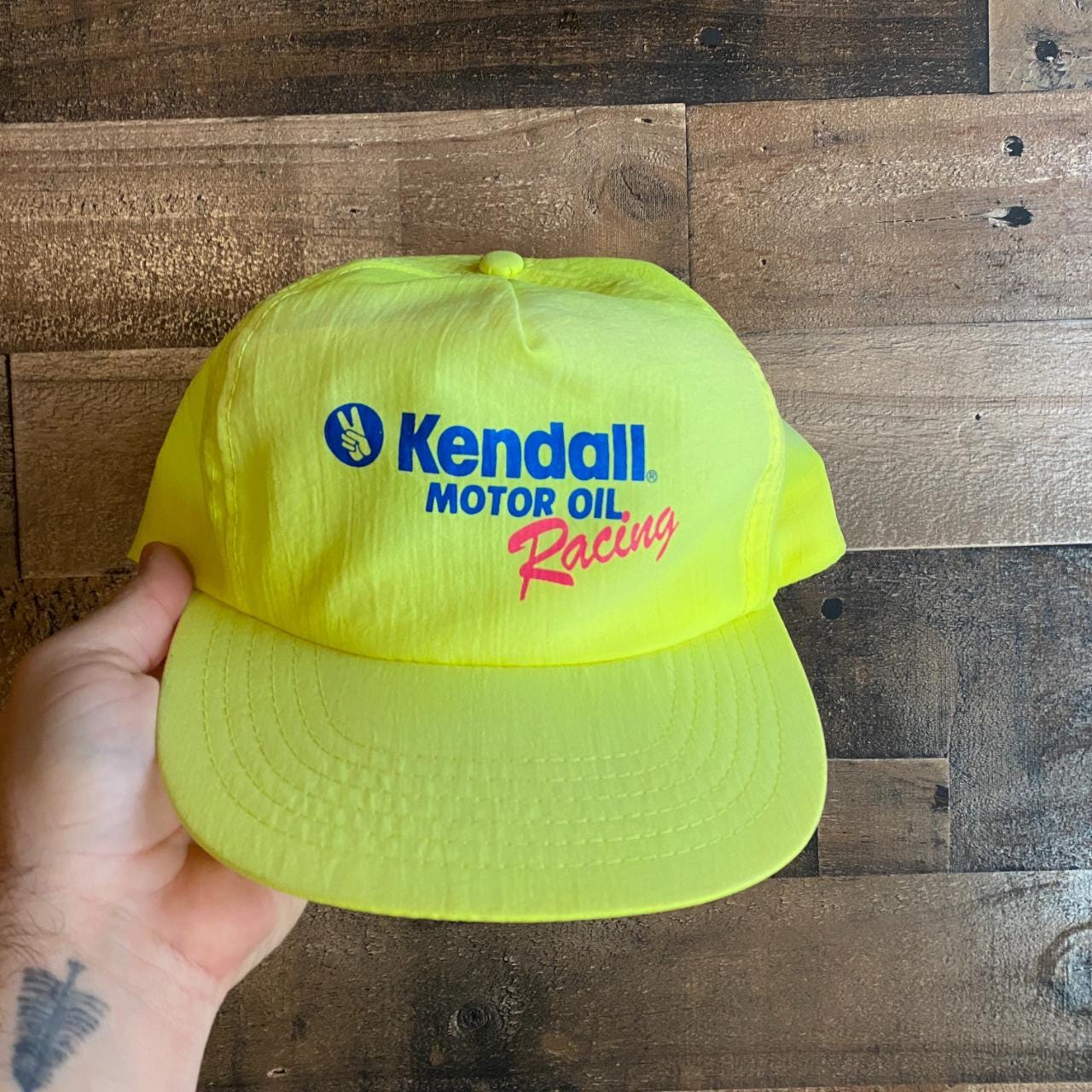 Kendall Motor Oil Racing Snapback Hat True Vintage Neon Yellow Cap