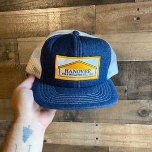Hanover Pole Building Co Inc Snapback Hat Foam Front Patch Cap Trucker Denim Look Cardinal Adult Mens Vtg
