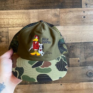 Duck Hunter Snapback Hat True Vintage 1988 Funny Camo Trucker Cap USA Made Hunting Adult Mens Dad