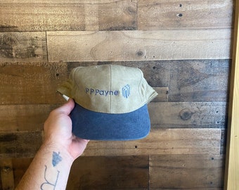 PP Payne Snapback Hat Cap Easy Tear Packaging Tape Beige Blue Dad Adult Mens Vtg