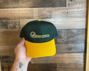 Alliance Grain Co Snapback Hat Green Yellow Sewn Cap Farmer Farming Dad Mens Adult Otto