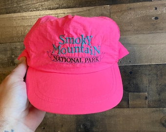 Smoky Mountain National Park Strapback Hat True Vintage Sewn Cap Nylon Pink Green Black Adult Mens Dad SCI