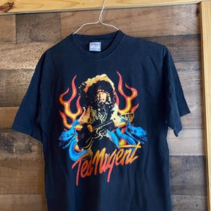 Ted Nugent T-Shirt True Vintage 2003 Adult Large Flames Snake Tennessee River Flames Fire Double Sided Music Tour All Sport