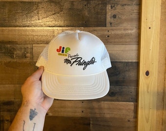 Jif Presents Mr Pringles Snapback Hat Foam Front Rope Cap CLEAN White Trucker High Top