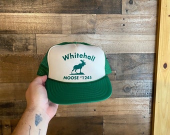 Whitehall Snapback Hat Foam Front Rope Cap Moose 1245 Trucker Green White Madhatter Adult Mens