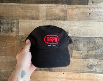 ESPN Strapback Hat Dad Cap Black Red Sewn Adult Mens Gray Est 1979 Sports