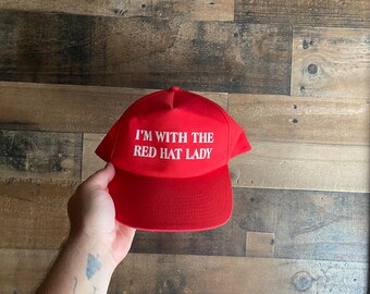 I'm With The Red Hat Lady Snapback Cap Red White Toppers Adult Mens Dad