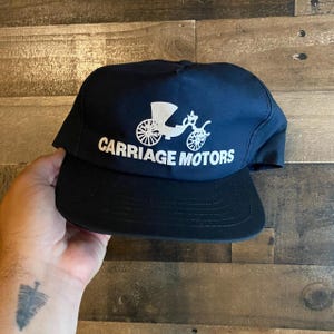 Carriage Motors Snapback Hat Vintage Adult Mens Dad Cap USA Made Navy Blue White