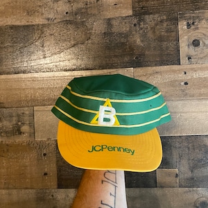JC Penney Snapback Hat Cap Letter B Green Yellow Three Stripe As Packers Ducks Adult Mens Vtg