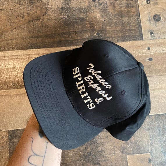 tobacco express & spirits Tobacco Express & Spirits Snapback Hat True Vintage Sewn Cap Black White  Smoking Adult Mens Dad Yupoong