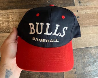Bulls Baseball Snapback Hat Vintage Sewn Cap Adult Mens Dad KC Black Red White