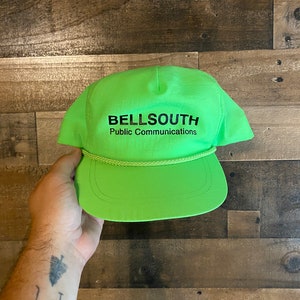 Bellsouth Snapback Hat Nylon Rope Cap Neon Green 90s Public Communications Phone Adult Mens Vtg