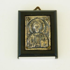 Vintage Jesus Christ Icon Sterling Silver 925,Greek Orthodox Handmade Byzantine Icon,Handmade Wooden Silver Icon,Religious Gift