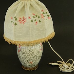 Antique Rare Japanese Vase Lamp,Hand painted Japanese Vase Lamp,Porcelain Vase Mounted as Lamp, Hand embroidered Lampshade,Wedding Gift